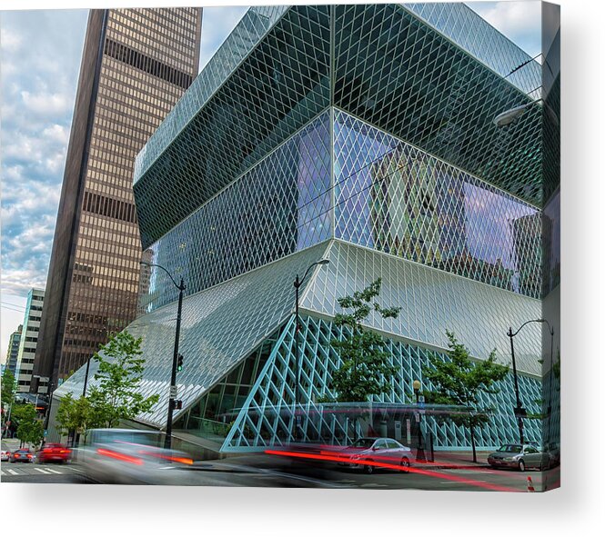 City Acrylic Print featuring the photograph Seattle Main Library 2 by Jonathan Nguyen