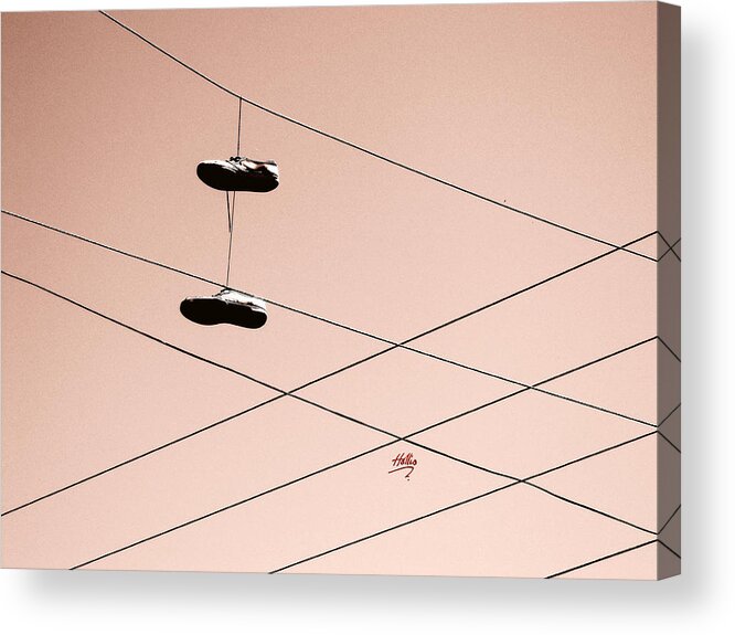 Abstract Acrylic Print featuring the photograph Shoes on a wire by Linda Hollis