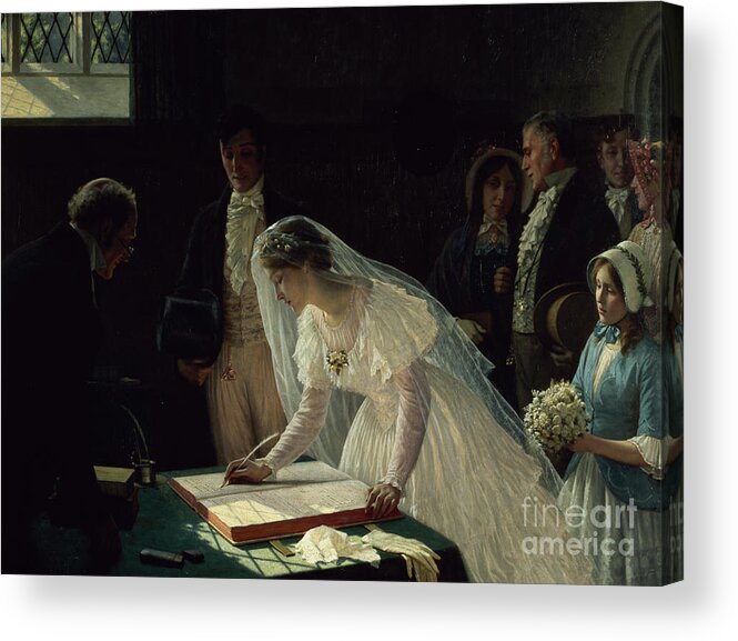 Signing Acrylic Print featuring the painting Signing the Register by Edmund Blair Leighton