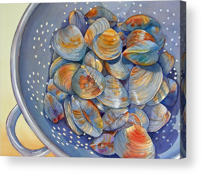 Clams Acrylic Print featuring the painting Silence of the Clams by Judy Mercer