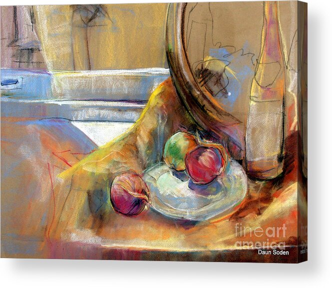 #still Life Acrylic Print featuring the painting Sill Life With Onions by Daun Soden-Greene
