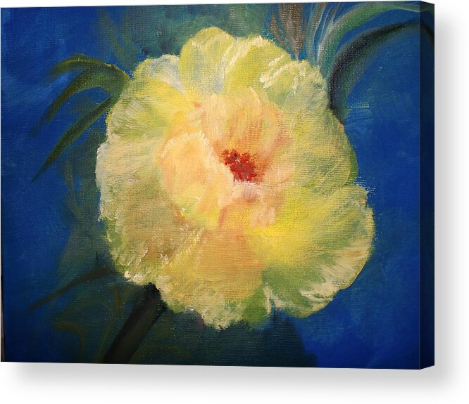 Yellow Flower Acrylic Print featuring the painting Single by Trilby Cole