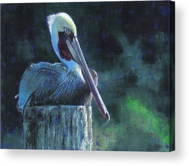 Pelican Acrylic Print featuring the painting Sitting on the St Marks by Pam Talley