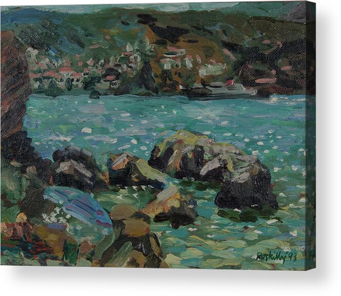 Painting Acrylic Print featuring the painting Skopelos harbour by Peregrine Roskilly