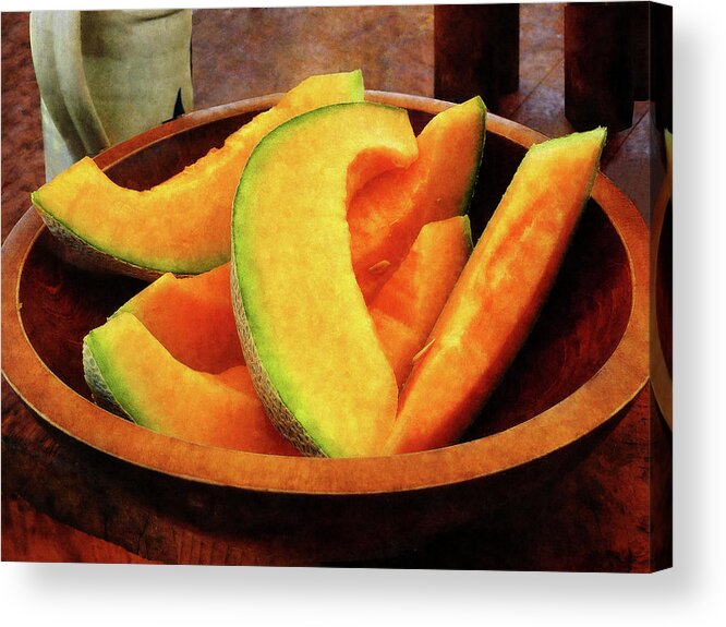 Cantaloupe Acrylic Print featuring the photograph Slices of Cantaloupe by Susan Savad