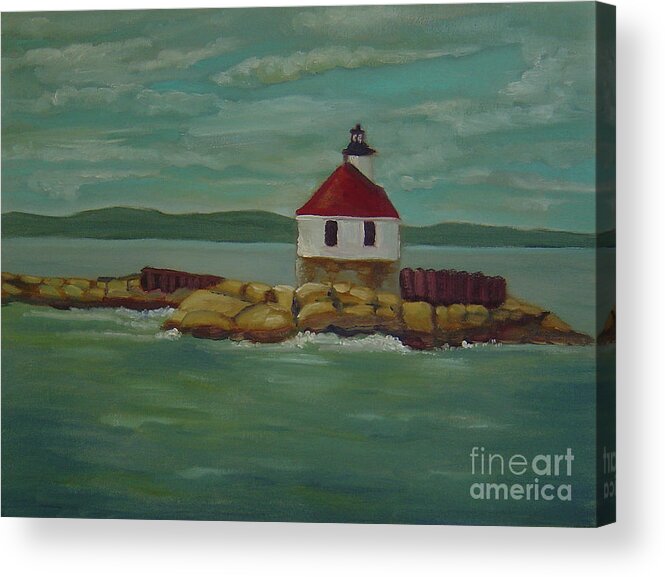 Lighthouse Acrylic Print featuring the painting Small Island Lighthouse by Lilibeth Andre