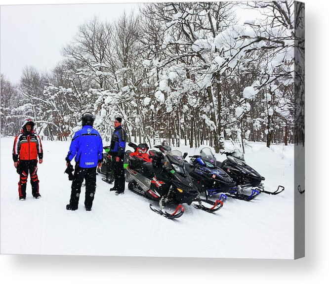  Acrylic Print featuring the photograph Snowmobiles In Winter Wonderland by Brook Burling