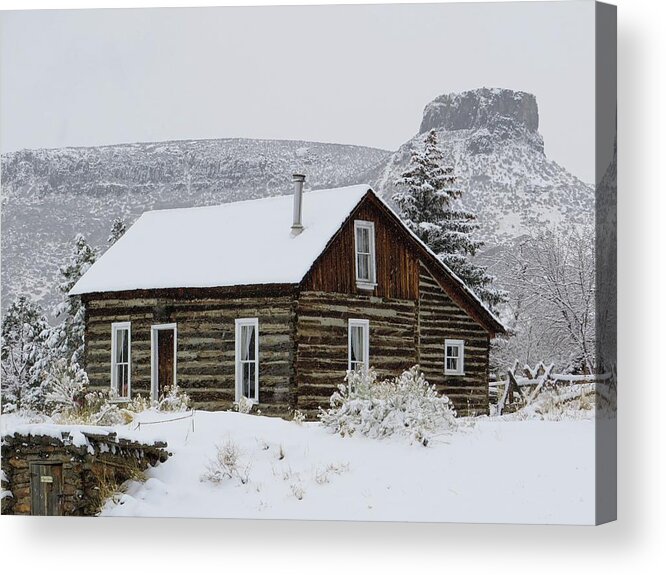 Log Cabin Acrylic Print featuring the photograph Snowy Cabin by Connor Beekman