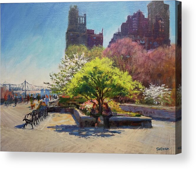 Landscape Painting Acrylic Print featuring the painting Spring Morning on John Finley Walk by Peter Salwen