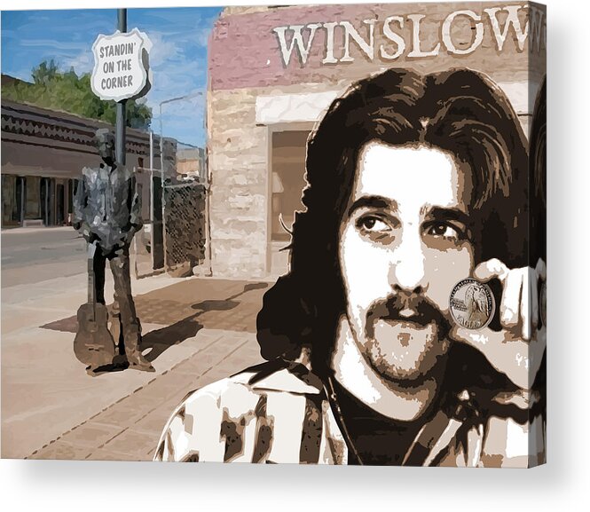 Glenn Frey Acrylic Print featuring the drawing Standin On The Corner by Greg Joens