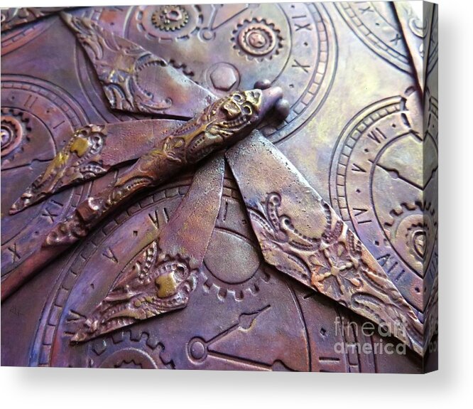 Steampunk Art Acrylic Print featuring the sculpture Steampunk Dragonfly by Reina Resto