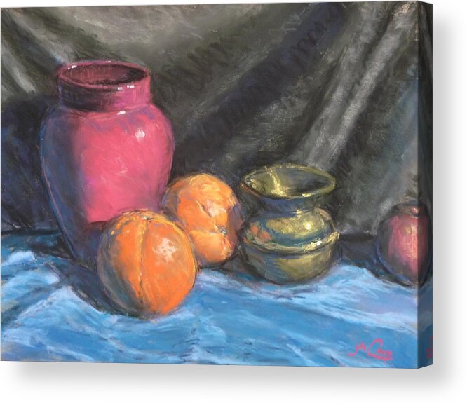 Impressionist Acrylic Print featuring the painting Still life with brass urn by Michael Camp
