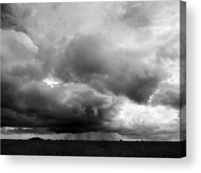 Cloudscape Acrylic Print featuring the photograph Storm Clouds Falling In Black And White by Gill Billington