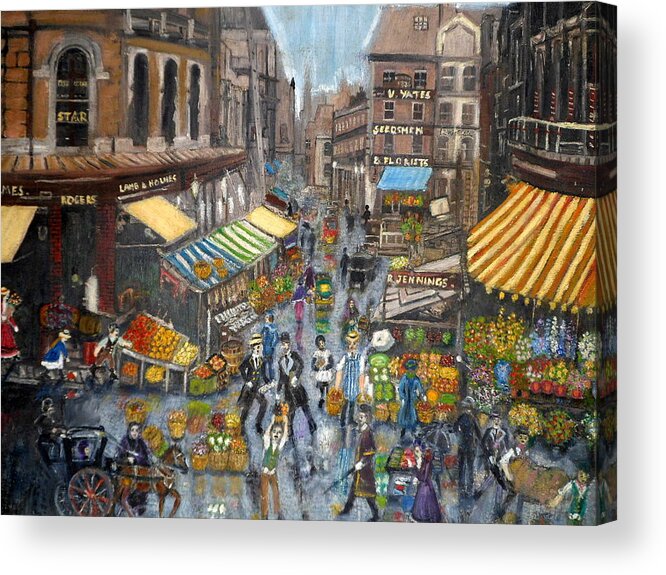 Nostalgia Acrylic Print featuring the painting Street Scene Market by Peter Gartner