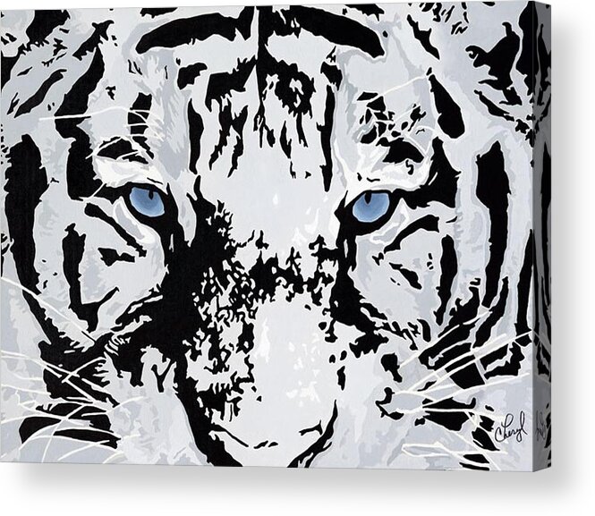 White Tiger Acrylic Print featuring the painting Strength And Beauty by Cheryl Bowman