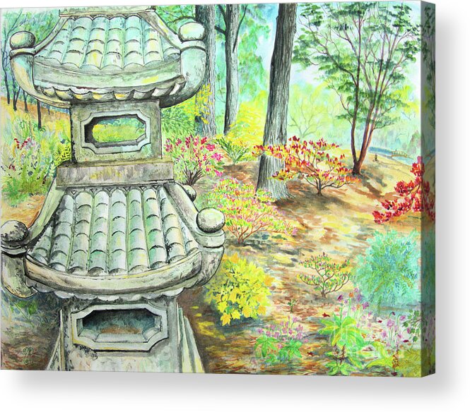 Japanese Acrylic Print featuring the painting Strolling through the Japanese Garden by Nicole Angell