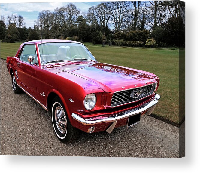 Ford Mustang Acrylic Print featuring the photograph Stunning 1966 Metallic Red Mustang by Gill Billington