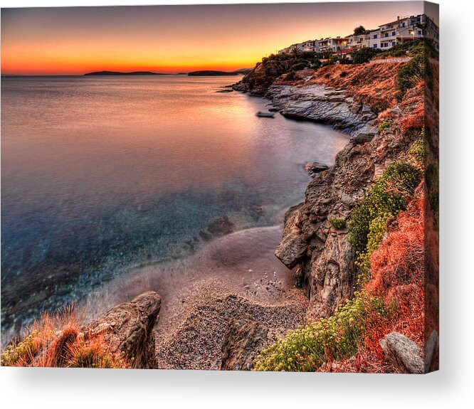 Viomichanos Acrylic Print featuring the photograph Sunset at Viomichanos in Andros - Greece by Constantinos Iliopoulos