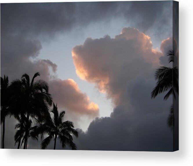 Sunset Acrylic Print featuring the photograph Sunset Clouds Near a Heiau by Sara Ricer