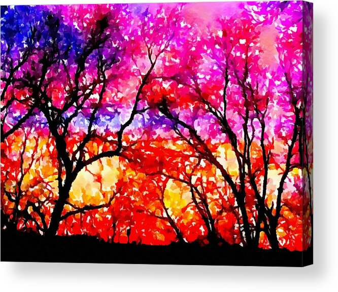 Digital Art Acrylic Print featuring the pyrography Sunset Tree Line by Delynn Addams