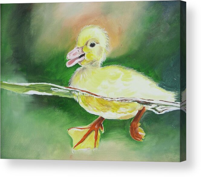 Duck Acrylic Print featuring the painting Swimming Duckling by Teresa Smith