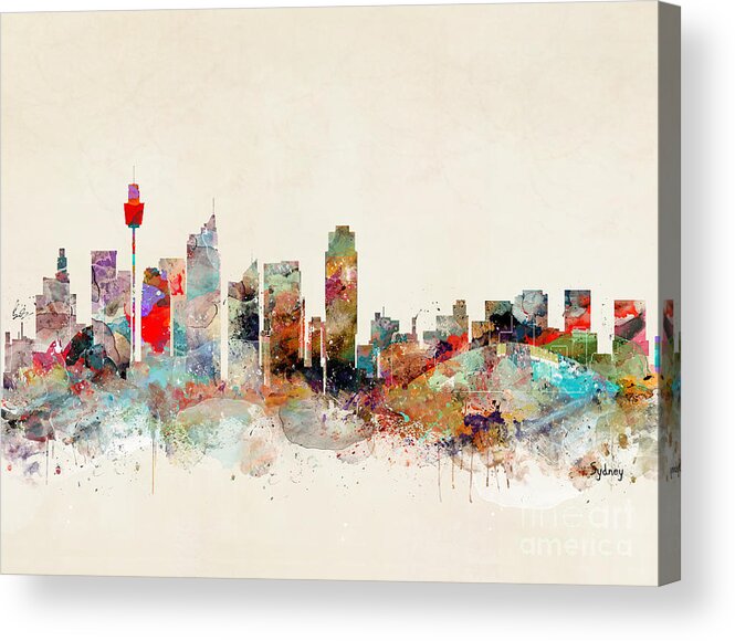 Sydney Australia Acrylic Print featuring the painting Sydney Australia Skyline by Bri Buckley