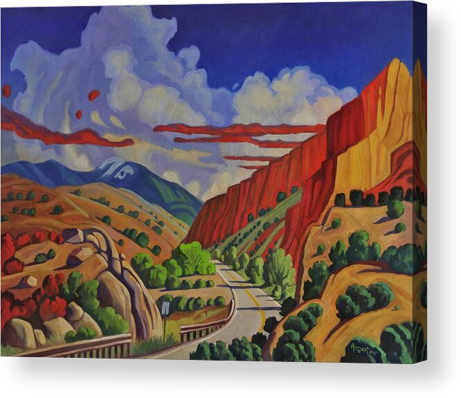 Taos Acrylic Print featuring the painting Taos Gorge Journey by Art West