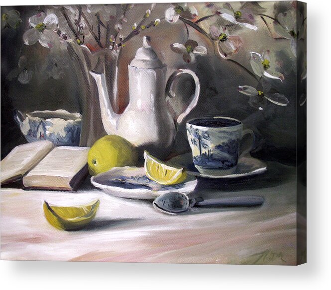 Tea Acrylic Print featuring the painting Tea with Lemon by Nancy Griswold