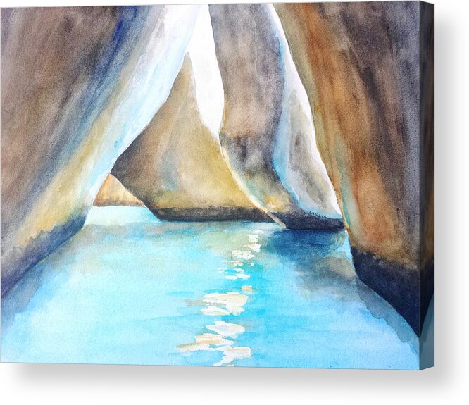 The Bath's Acrylic Print featuring the painting The Baths Water Cave Path by Carlin Blahnik CarlinArtWatercolor
