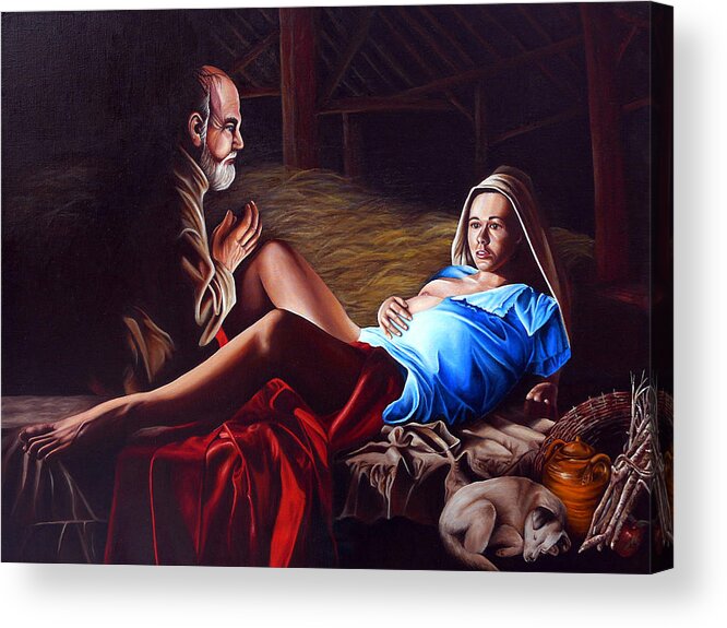 Virgin Mary Acrylic Print featuring the painting The Birth by Vic Ritchey