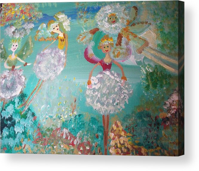 Fairy Acrylic Print featuring the painting The Dandelion Fairies by Judith Desrosiers