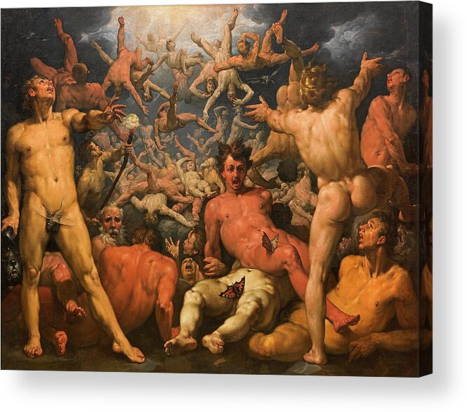 Cornelis Cornelisz.van Haarlem Acrylic Print featuring the painting The Fall of the Titans by Cornelis Cornelisz van Haarlem