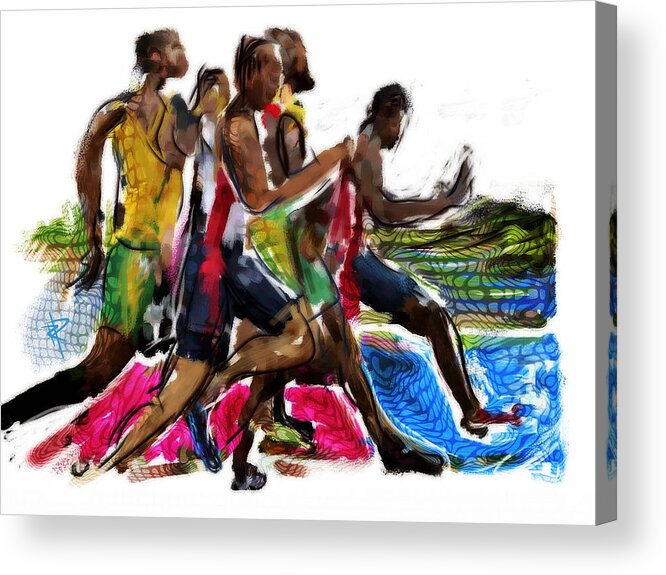 Runner Acrylic Print featuring the mixed media The Finish Line by Russell Pierce