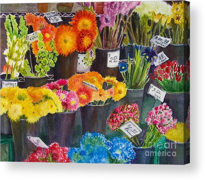 Flowers Acrylic Print featuring the painting The Flower Market by Karen Fleschler