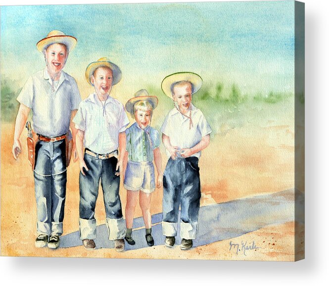 Kids Acrylic Print featuring the painting The Happy Wranglers by Marsha Karle