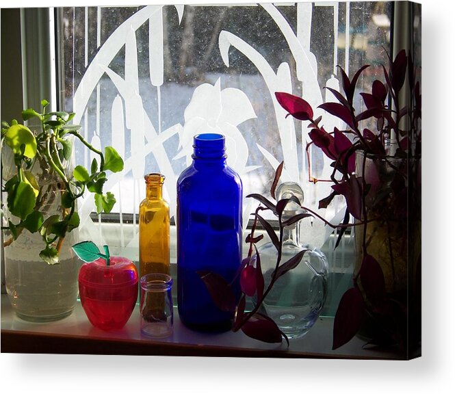 Colored Bottles Acrylic Print featuring the photograph The Kitchen Window Sill by Jackie Mueller-Jones