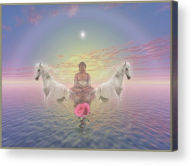 Symbolic Digital Art Acrylic Print featuring the digital art The Knight of the Rose by Harald Dastis