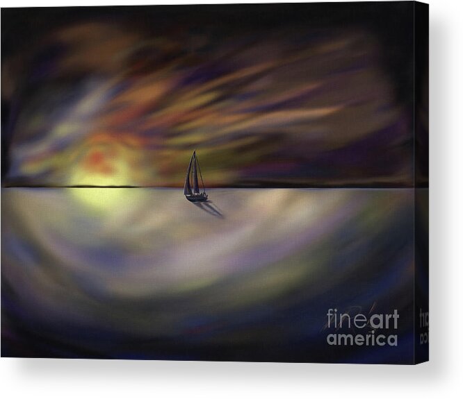 Boat Acrylic Print featuring the painting The Lonely Sailboat by Horst Rosenberger