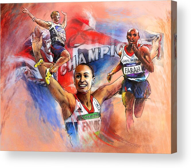 Sports Acrylic Print featuring the painting The Olympics Night of Gold by Miki De Goodaboom