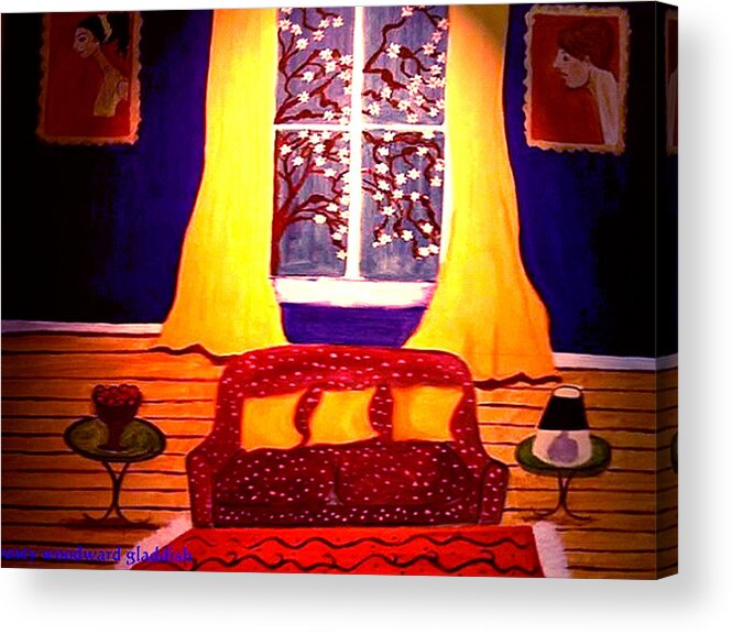 Still Life Acrylic Print featuring the painting The Polka Dot Sofa by Rusty Gladdish