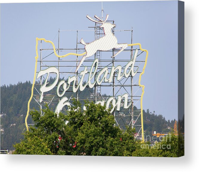 Wingsdomain Acrylic Print featuring the photograph The Portland Oregon Sign aka The White Stag Sign in Portland Oregon 5D3432 by Wingsdomain Art and Photography