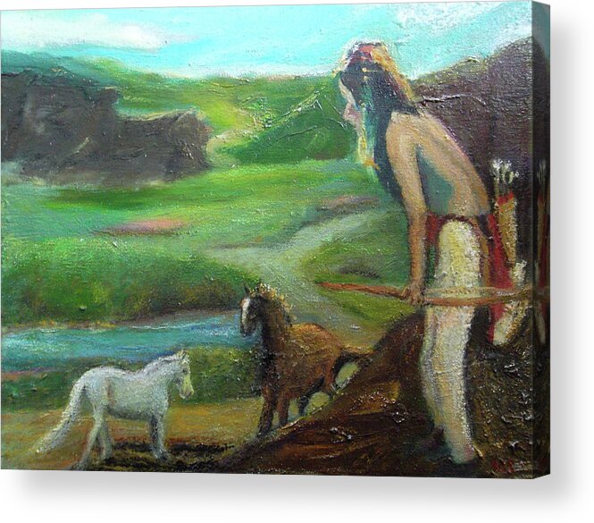 Native American Acrylic Print featuring the painting The Scout by Susan Esbensen