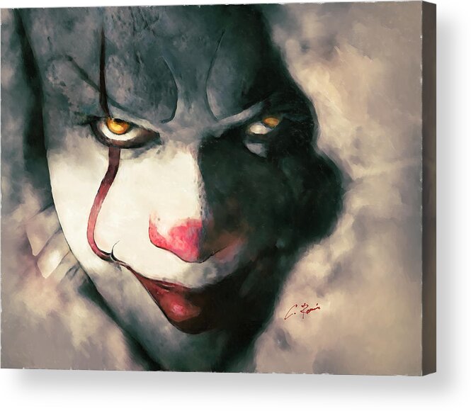 Sewer Acrylic Print featuring the digital art The Sewer Clown by Charlie Roman