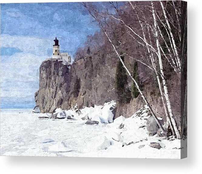 Shoreline Lighthouse Acrylic Print featuring the painting The Shoreline Lighthouse by Maciek Froncisz