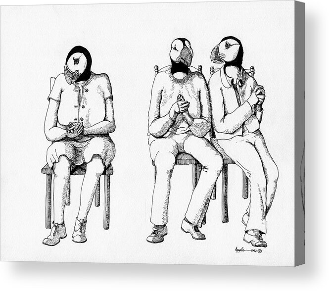Anthropomorphic Acrylic Print featuring the drawing The Waiting Room by Linda Apple