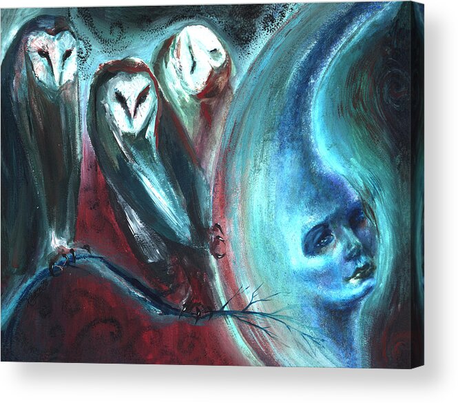 Owls Acrylic Print featuring the painting Three Owls by Ragen Mendenhall