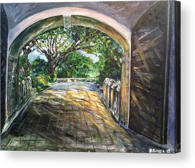 Hill Acrylic Print featuring the painting Through the Gate by Belinda Low