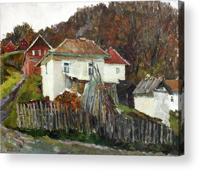 Plein Air Acrylic Print featuring the painting Time for use the stove. November in the Serbia. by Juliya Zhukova
