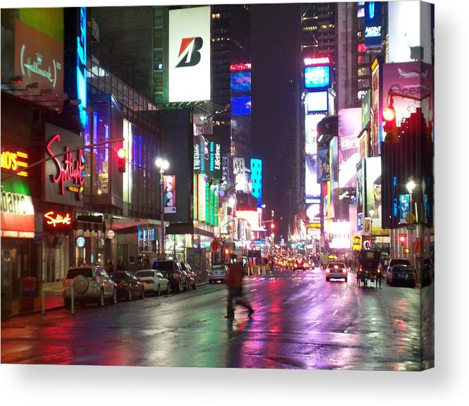 Times Square Acrylic Print featuring the photograph Times Square in the rain 2 by Anita Burgermeister