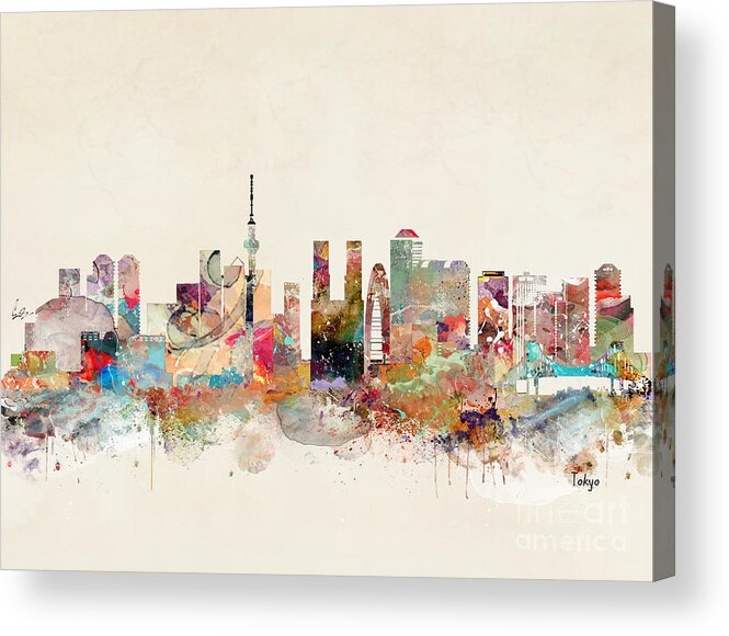 Tokyo City Skyline Acrylic Print featuring the painting Tokyo City Skyline by Bri Buckley